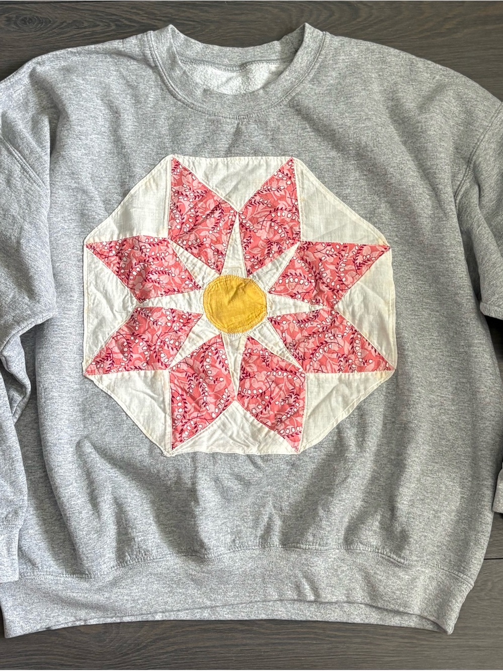 Gray Sweatshirt Embellished with Quilted Patch